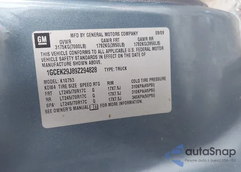 2009 Chevrolet Silverado 1500 Lt from USA, damaged, VIN 1GCEK29J89Z294828